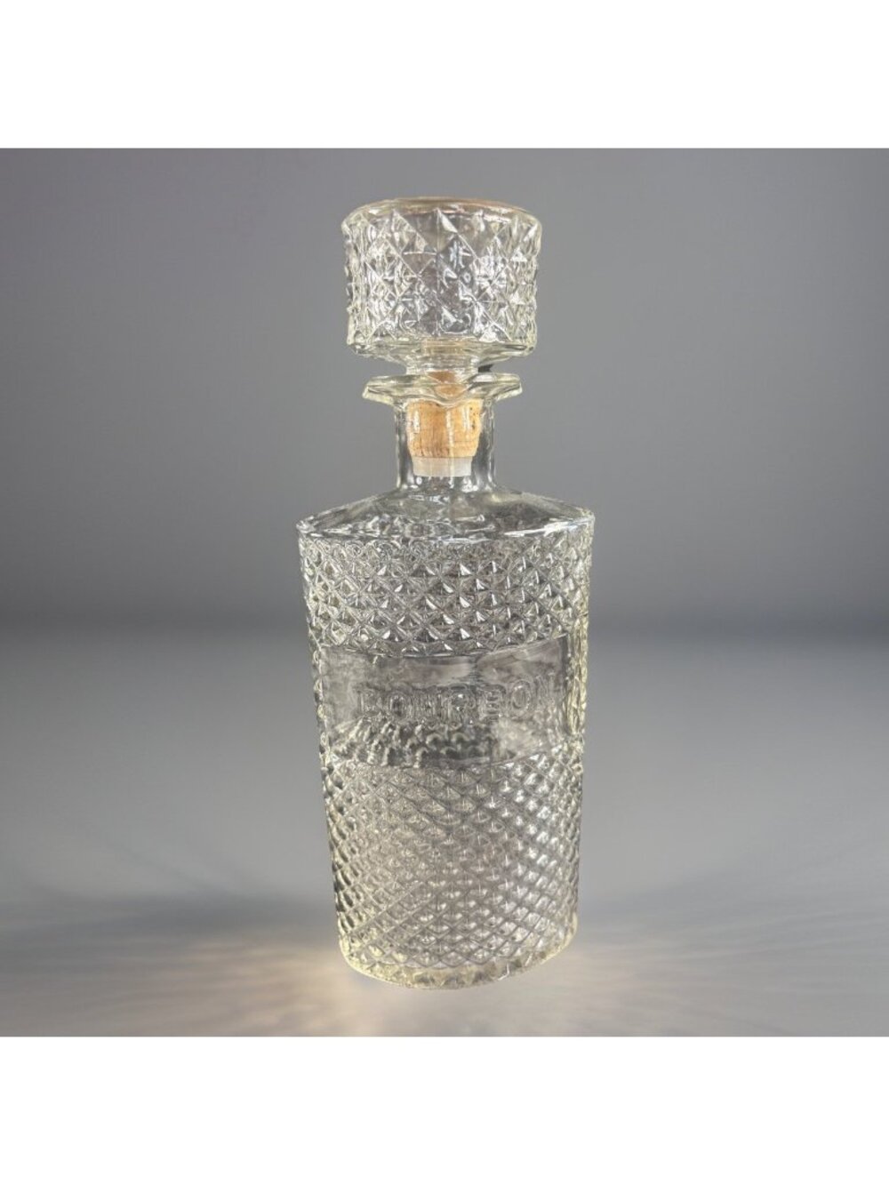 Vintage Anchor Hocking Diamond Cut Straight Bourbon Glass Decanter 1960’s